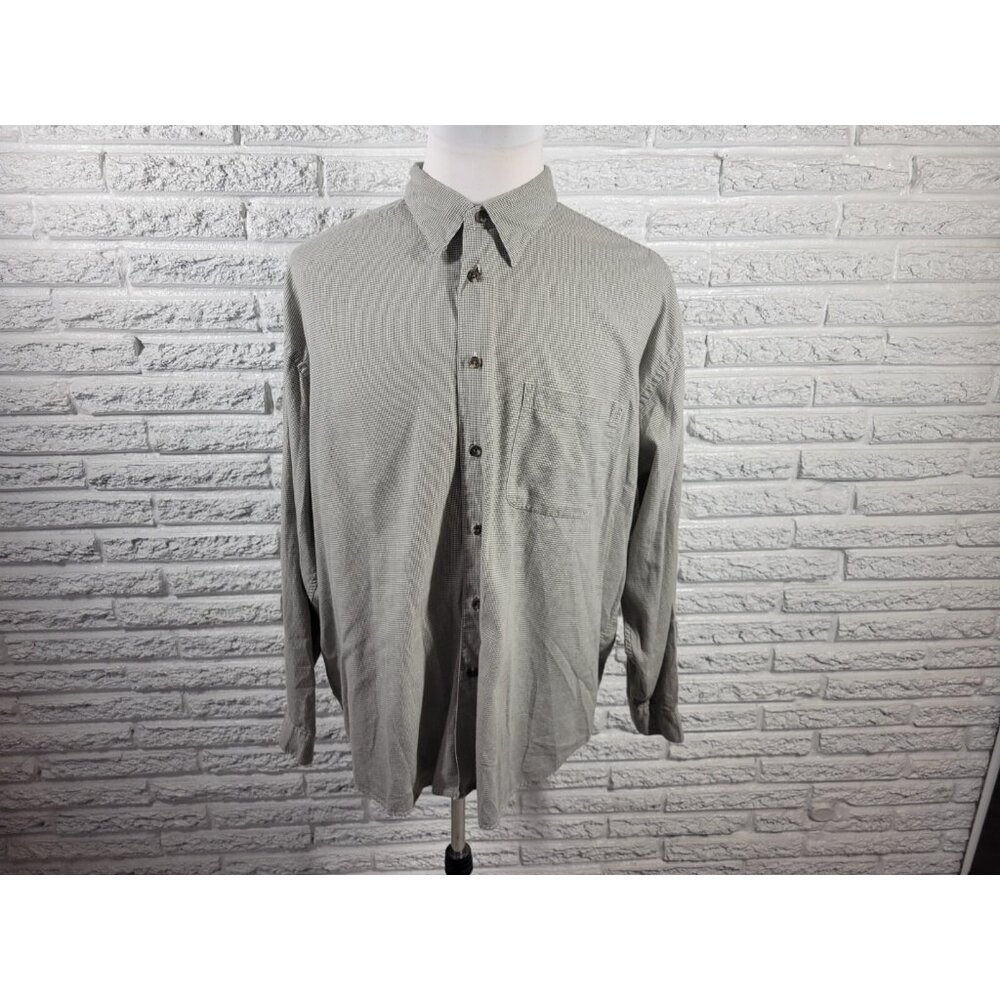 Izod Mens Shirt XXL Long Sleeve Gray Houndstooth Button Up Casual E10E
